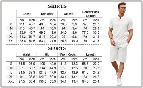 Vista 5 de COOFANDY Conjunto de 2 piezas de lino para hombre, camisas Henley casuales de manga corta, pantalones cortos de yoga para la playa, pantalones
