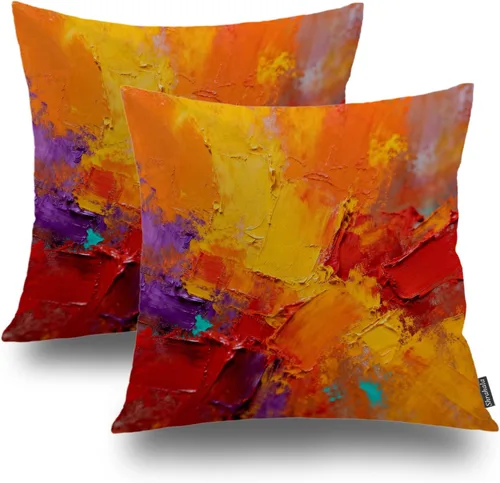 Vista 27 de Shrahala Juego de 2 fundas de almohada de mandala de color beige para exteriores, cuadradas, mandala, para interiores, de lino resistente al agua