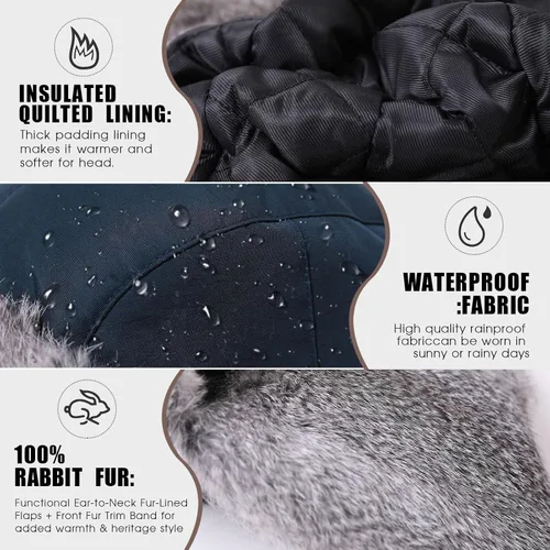 Vista 8 de Comhats Gran XL Trapper Trooper Caza Cálido Oído Solapa Rusia Ushanka Invierno Esquí Clima Frío Bombardero Sombreros para Hombres