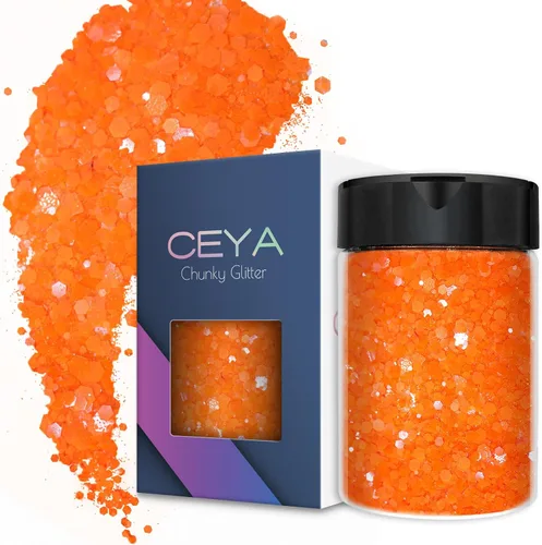 Vista 25 de Ceya Juego de purpurina gruesa de 32 colores, 11.28 onzas/11.29 oz de purpurina para manualidades en polvo mezclado con copos gruesos y finos cada