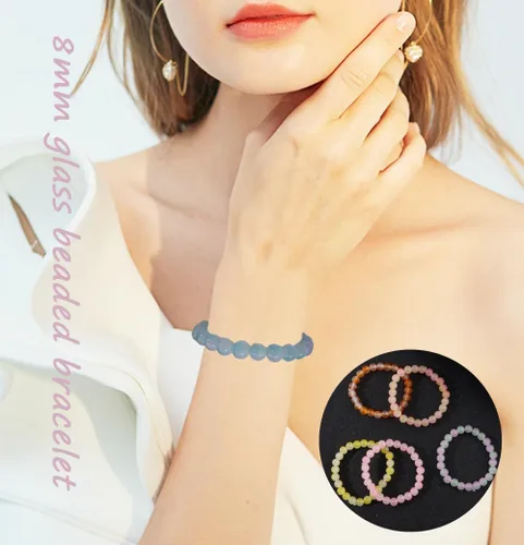 Vista 5 de FINZOR 24 pulseras elásticas de cuentas de 0.315 pulgadas hechas a mano para mujer, pulsera elástica de cuentas multicolor mate para mujer, pulsera