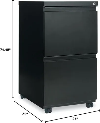 Vista 2 de Alera Pedestal de archivo con tirador de longitud completa, izquierda o derecha, 2 cajones de archivo legal/tamaño carta, negro, 14.96 x 19.29 x