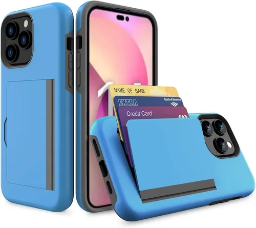 Vista 8 de Funda protectora para iPhone 15 Pro con tarjetero y ranura para tarjeta de crédito, color negro