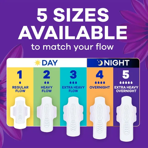Vista 9 de Always Radiant Toallas Femeninas para Mujeres, Toallas Flexfoam con Alas, Tamaño 5, Absorción Extra Fuerte para la Noche, Ligeramente Perfumadas, 26