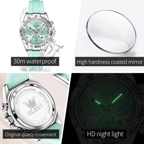 Vista 3 de OLEVS Relojes femeninos pequeños de diamantes de lujo - pulsera de acero inoxidable, vestido de negocios impermeable analógico luminoso fecha