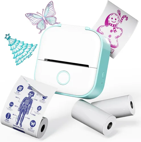 Vista 12 de Memoqueen T02 Mini impresora de etiquetas adhesivas y papel de 3 rollos, color negro Impresión HD de 1.969 in, aplicación inteligente, regalo