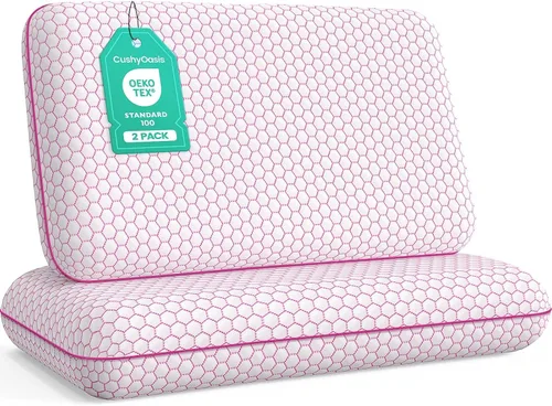 Vista 13 de CushyOasis Almohadas de cama para dormir, 2 piezas, espuma viscoelástica, tamaño King, color azul