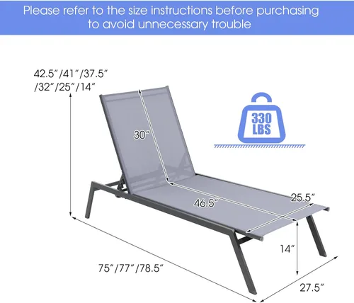 Vista 3 de COSTWAY Sillón reclinable para patio, con respaldo ajustable de 6 posiciones, para jardín y piscina