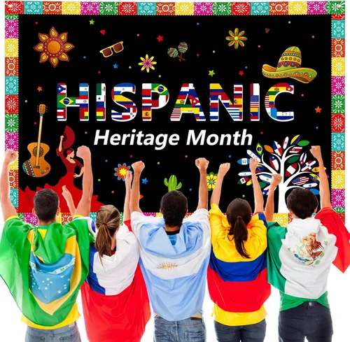 Vista 6 de Cartel extra grande del mes de la herencia hispana de 72 x 48 pulgadas, decoración de celebración de países hispanohablantes latinoamericanos