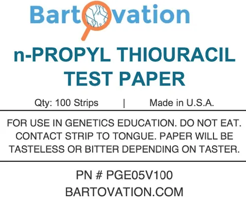 Vista 2 de Bartovation Tiras de papel de prueba N-propiltiouracilo, paquete de 100 unidades Fabricado en Estados Unidos, para pruebas genéticas de sabor