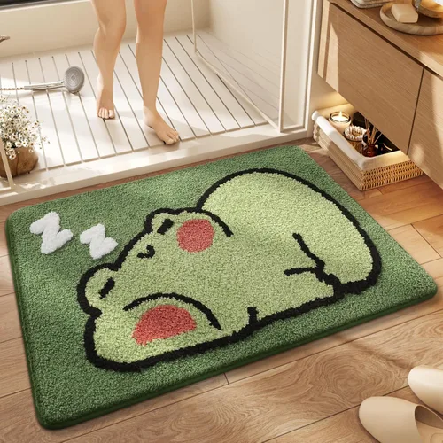 Vista 4 de Ankah Alfombra de ducha bonita, lujosa, absorbente y antideslizante, lavable a máquina para bañera, ducha y baño, 19.68 x 31.49 pulgadas, rana