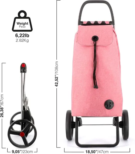 Vista 2 de ROLSER Carrito de compras plegable con ruedas Carrito personal plegable para comestibles Duradero y portátil Coral