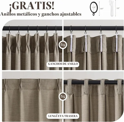 Vista 8 de Cortinas de lino extra anchas de 70 pulgadas de largo y 96 pulgadas Abedul Burlywood