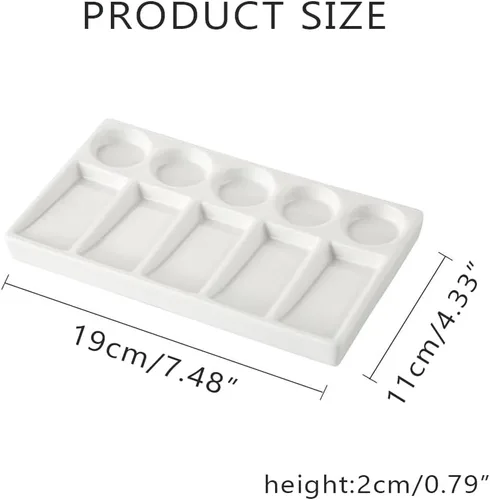 Vista 2 de Bandeja de paleta de acuarela de 10 pozos rectángulo blanco de cerámica para artista, paleta de pintura de acuarela de porcelana para acuarela