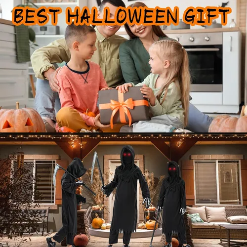 Vista 6 de Onory Disfraces de Halloween para niños, disfraz de la parca para niños, conjunto de fantasmas aterradores, cosplay, recuerdos de fiesta de Halloween