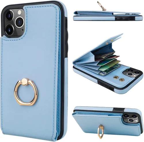 Vista 15 de Folosu Funda compatible con iPhone 11 Pro Max con soporte para tarjetas, rotación de 360°, soporte de anillo de dedo con función atril, protección
