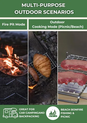 Vista 5 de Campingmoon - Parrilla de fogata para fogata de campamento con rejillas 2 rejillas de cocción