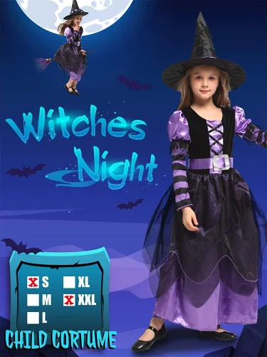 Vista 2 de Narecte Halloween Costumes for Girls Halloween Costumes,Witch Costume for Girls Witch Costume,Kids Witch Costume
