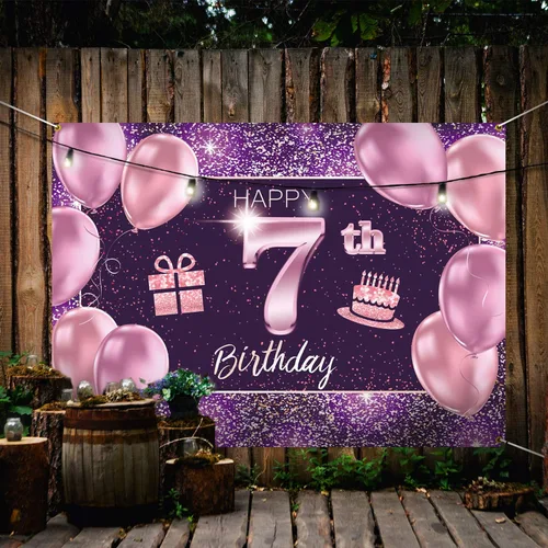 Vista 6 de pancarta grande rosa con texto en inglés “Happy Birthday