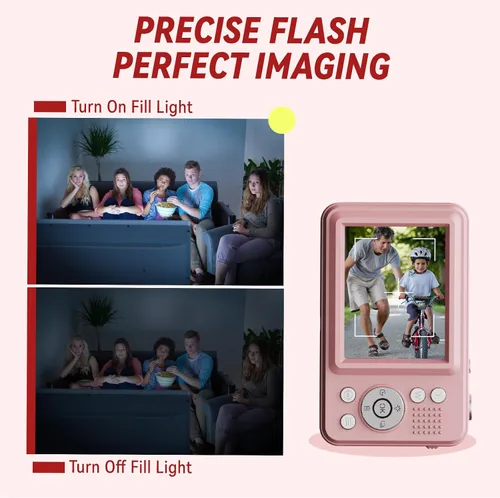 Vista 6 de Cámaras digitales FHD para niños y niñas, cámara digital compacta de apuntar y disparar con zoom de 16X, tarjeta de 32 GB, cámara para niños