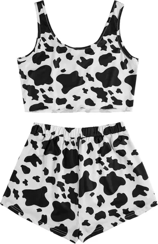Vista 2 de Avanova Lindos conjuntos de pijama de 2 piezas para mujer, camiseta sin mangas y pantalones cortos