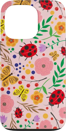 Vista 10 de iPhone 16 Cute Ladybugs Flowers Pink Pattern Bouquet Lover Cell Phone Case