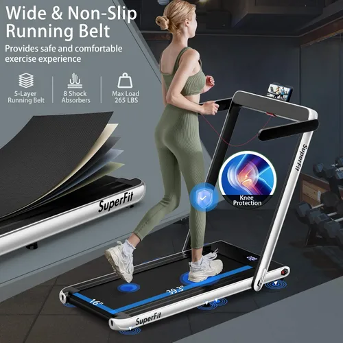 Vista 3 de Goplus 2 in 1 Folding Treadmill, 2.25HP Superfit Under Desk Electric Treadmill, Installation-Free with Remote Control, APP Control and LED Display