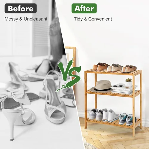 Vista 5 de Kinpaw Estante de bambú para baño, estantería alta ajustable de 3 niveles, soporte multifuncional para sala de estar, soporte de flores