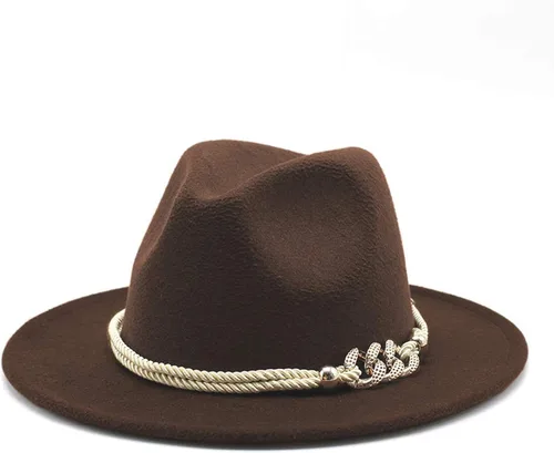 Vista 19 de Sombrero Fedora Panamá de fieltro de ala ancha para dama con Azul bebé
