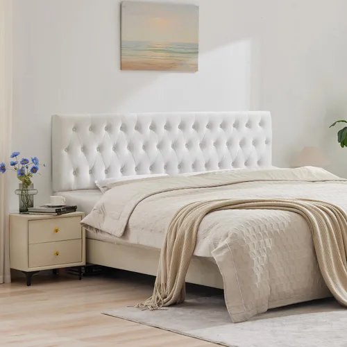 Vista 31 de Kingfun Cabecera capitonada tapizada para cama de tamaño completo con diseño moderno de botones, cabecera ajustable de madera maciza, cabeceros Rosa