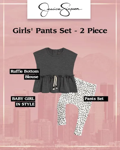 Vista 2 de Jessica Simpson Conjunto de pantalones para niña 2 piezas blusa y pantalones con volantes Ropa de juego para recién nacidos y bebés (0-24 meses)
