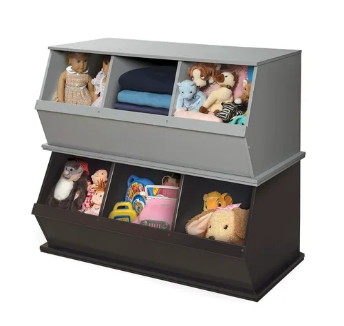 Vista 10 de Badger Basket Organizador apilable de almacenamiento de juguetes de tres cubos - gris
