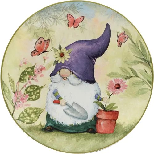 Vista 4 de Certified International Garden Gnomes - Platos de ensalada/postre de 9 pulgadas, multicolor, mediano, juego de 4