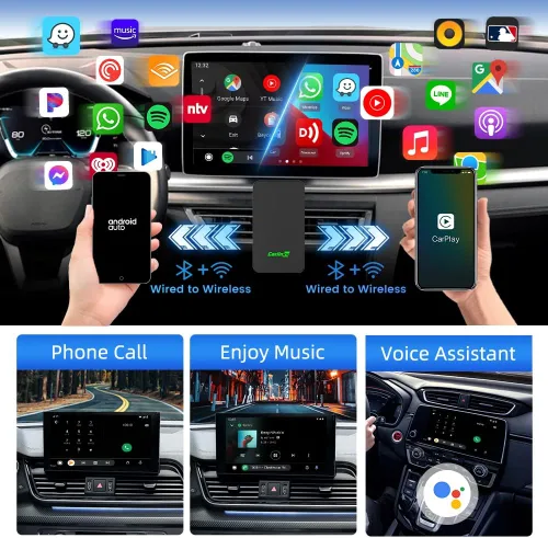 Vista 6 de Carlinkit Adaptador CarPlay 2Air 5.0, 2-Dual-Convertir CarPlay con cable a Android Auto inalámbrico y con cable a inalámbrico, para CarPlay