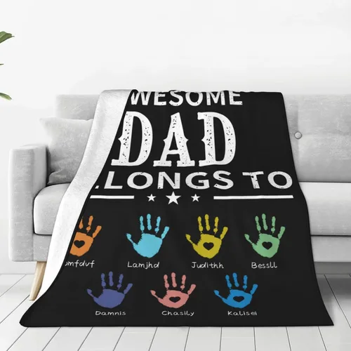Vista 11 de Manta personalizada para papá con nombres de niños de 1 a 10 años, manta con texto en inglés "Thank You for Being The Best Dad Ever", para el Día