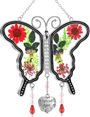 Vista 25 de KY&BOSAM Atrapasoles de cristal pintado a mano con cabeza de caballo, campanilla de viento con flor prensada incrustada en ventana de cristal, Día