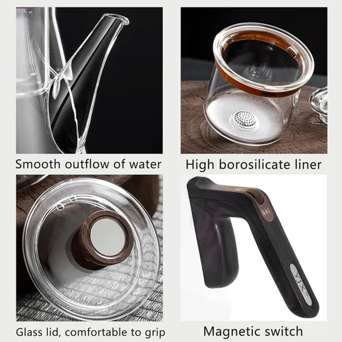 Vista 15 de YJX - Tetera magnética de vidrio de 25.4 onzas, infusor de té encantado