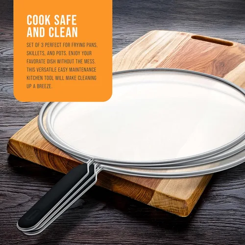 Vista 7 de U.S. Kitchen Supply Juego de 3 protectores de salpicaduras de acero inoxidable de 13 pulgadas, cubierta de malla fina, grasa y aceite, pantalla