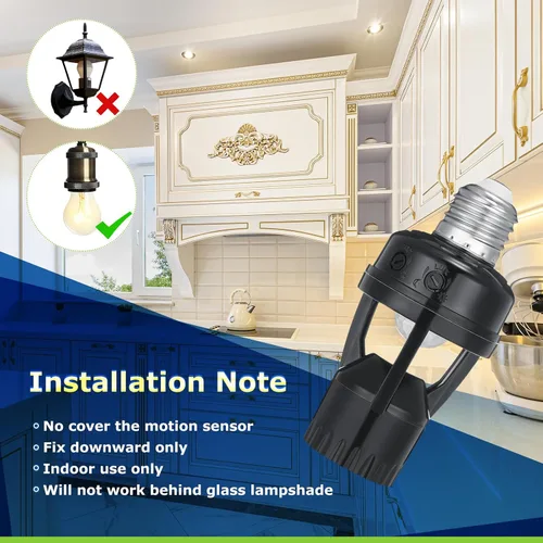 Vista 3 de Hortsun 3 tomas de luz con sensor de movimiento, enchufe inteligente de rosca compatible con E26/E27 con control de luz nocturna de encendido