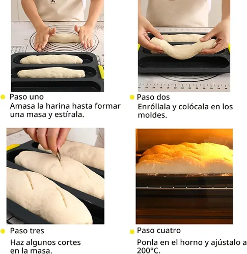 Vista 4 de Molde de pan de silicona de 4 cavidades, sartén antiadherente para pan de masa madre y sartén para pan baguette resistente al calor, moldes para pan