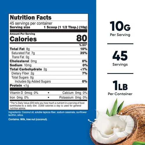 Vista 2 de Nutricost Aceite de coco en polvo, 1 libra (45 porciones), sin OMG y sin gluten, calidad prémium