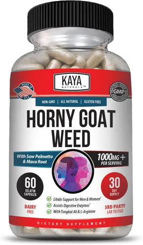 Vista 10 de Kaya Naturals Horny Goat Weed para hombres y mujeres, complejo de 1560 mg con maca, palma enana americana, ginseng, suplemento de vitamina
