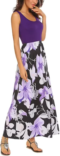 Vista 3 de BLUETIME - Vestido largo de verano, sin mangas, con estampado floral, estilo bohemio, para mujer (S-3XL)