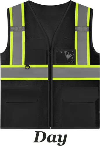 Vista 4 de Chaleco de seguridad reflectante de malla con logotipo personalizado con cremallera Chaleco de alta visibilidad para construcción al aire libre Ropa