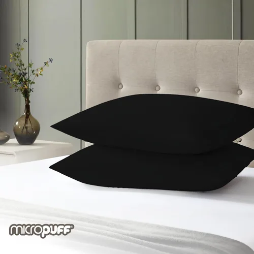 Vista 7 de Micropuff Fundas de almohada de tamaño estándar, extremo abierto, paquete de 2, funda de almohada hipoalergénica suave y transpirable. Funda de Negro
