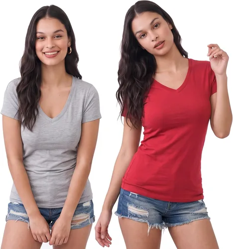 Vista 161 de Emmalise Camiseta de manga corta para mujer, cuello en V, tallas junior y plus