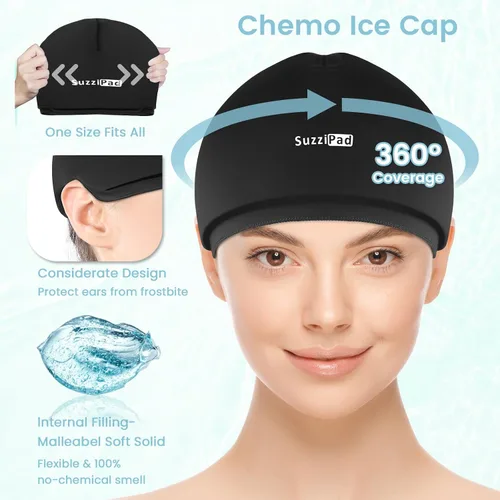 Vista 4 de Suzzipad Calcetines de terapia de frío y bolsa de hielo para manos, guantes de enfriamiento para quimioterapia, gorras para aliviar el estrés