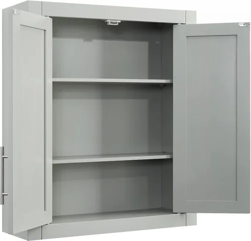 Vista 4 de Crosley Furniture Savannah Armario de almacenamiento para baño montado en la pared con estantes para medicinas, Gris