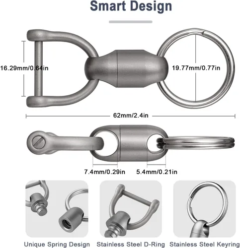 Vista 5 de TISUR Titanium Quick Release Keychain, Pull Apart Detachable Keychain Swivel Car Key Holder Accessories Llavero