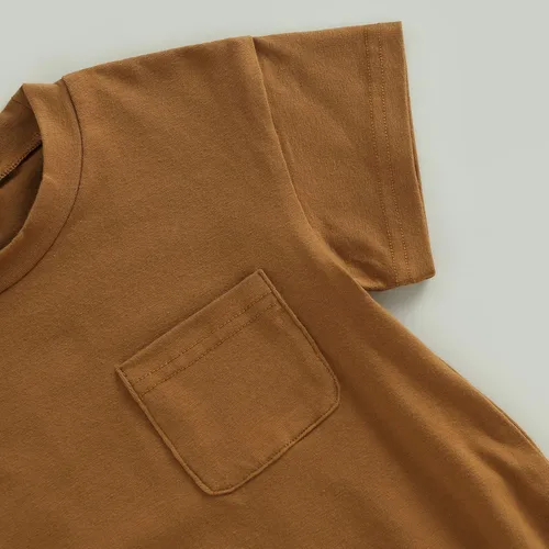 Vista 6 de Enterizo de manga corta para bebés niños y niñas, de gran tamaño, color sólido, con bolsillo, traje